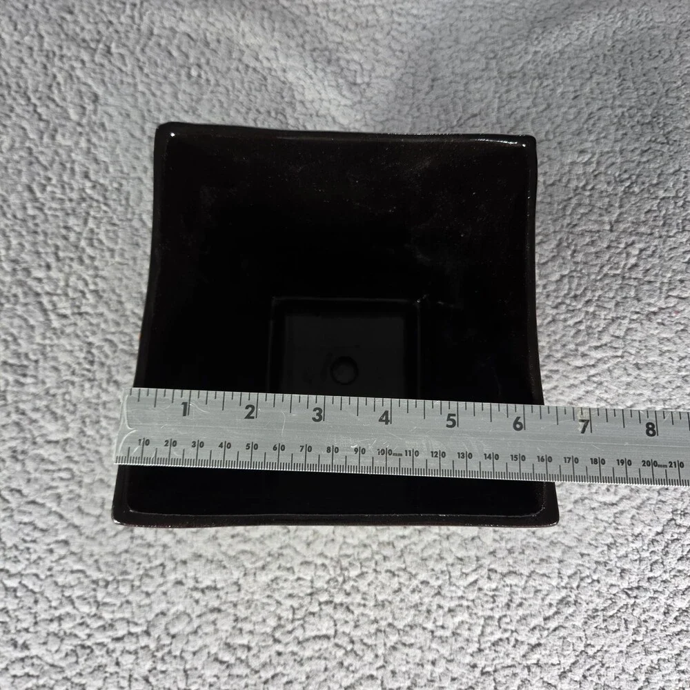 Black Square Planter Hand Painted Mexican Art Clay Pot